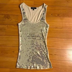4/$20 Sequin Express tan ribbed tank with gold tan sequins